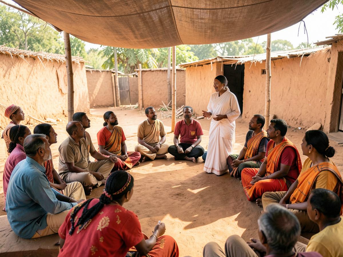 A PUSH facilitator leading a community awareness circle in a rural Indian village